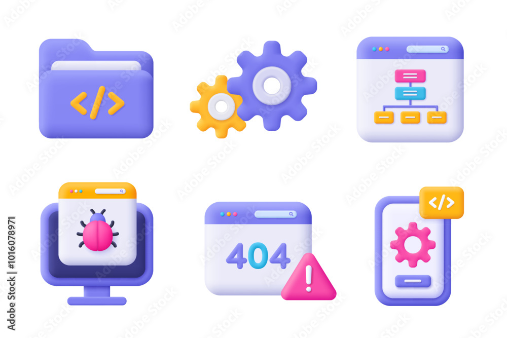 Web development , SEO, coding and programming 3d vector icon set. Cartoon minimal style. Web development , SEO, coding and programming 3d vector icon set. Cartoon minimal style.