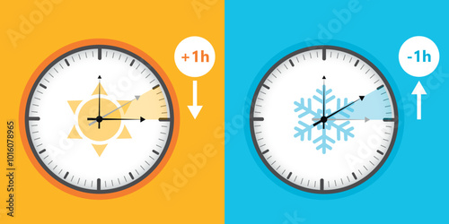 summer time and winter time concept with clock vector illustration