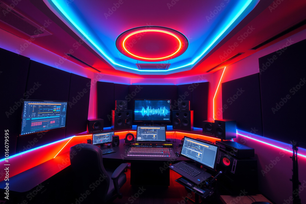 High-Tech Music Recording Studio Interior.generative AI High-Tech Music Recording Studio Interior.generative AI