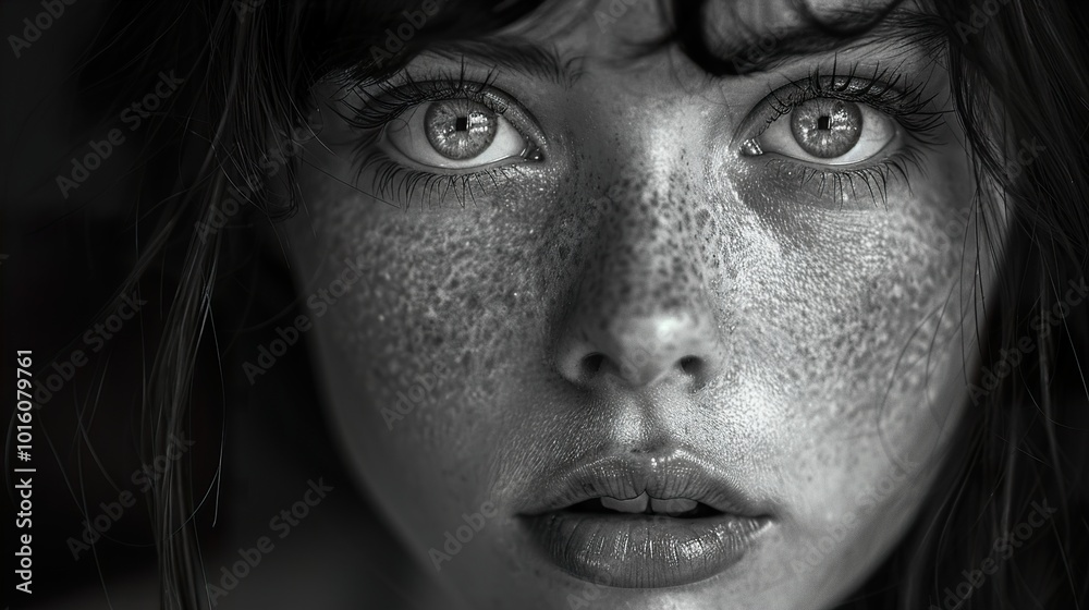 Intense Gaze: Black and White Portrait of a Woman Intense Gaze: Black and White Portrait of a Woman