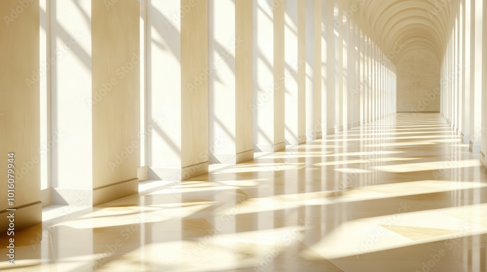 Obraz premium Serene corridor with pattern of shadows lights