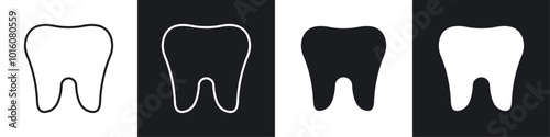 Tooth vector icon set in black and white