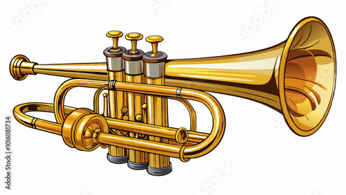 golden brass trumpet in soft light isolated on white background