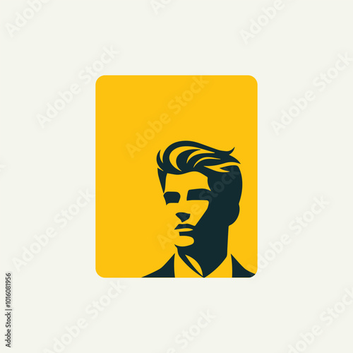 Silhouette logo of a handsome Sigma man on a yellow rectangular background