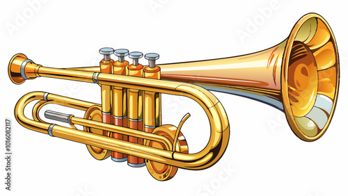 golden brass trumpet in soft light isolated on white background