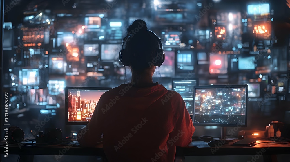 Digital Workspace at Night - Illustration