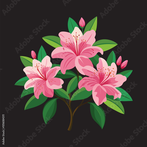 How To create azalea flowers Vector 3D Image.