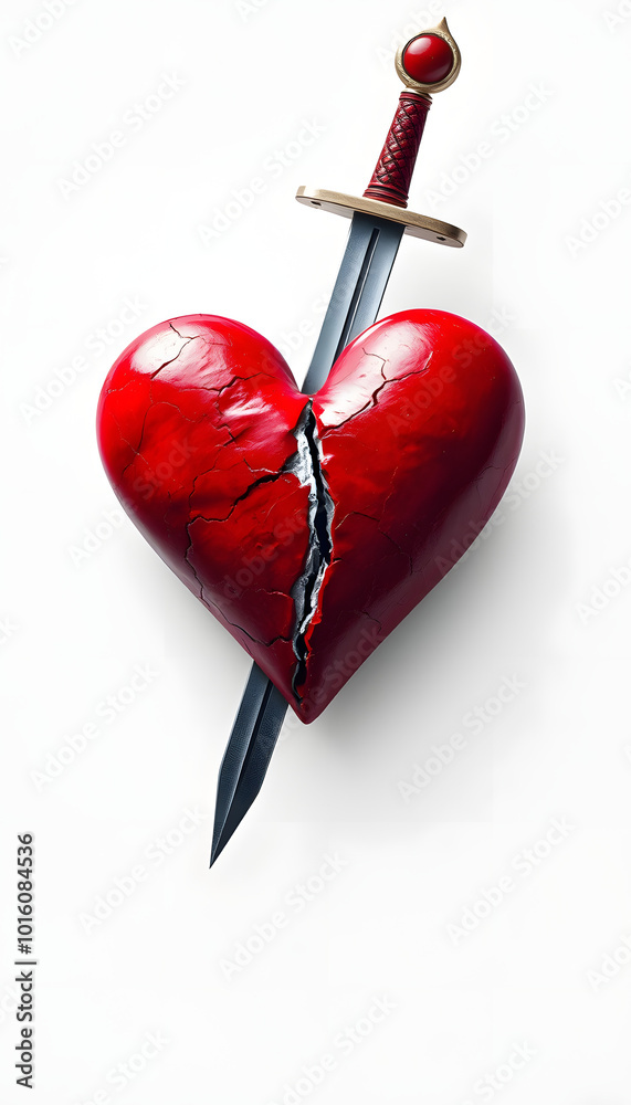 Red heart pierced with a sword. The theme of broken love 1 isolated with white highlights, png Red heart pierced with a sword. The theme of broken love 1 isolated with white highlights, png
