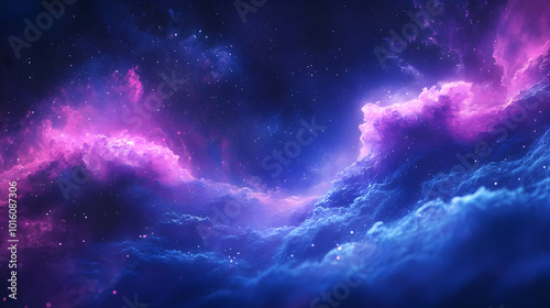 Abstract Background with Pink and Blue Clouds and Stars