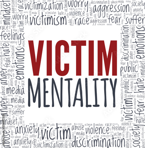 Victim Mentality word cloud conceptual design isolated on white background.