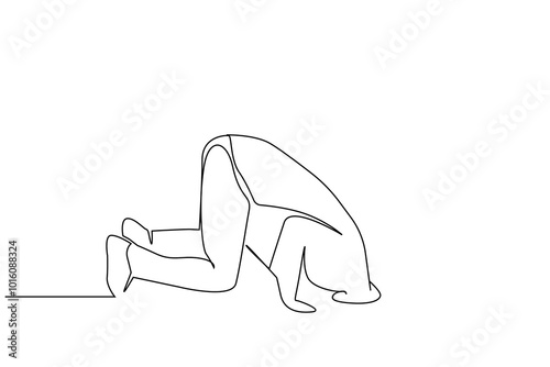 man ostrich hole head hide one line art design vector