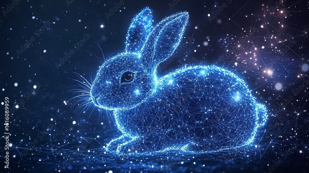 A digital depiction of a rabbit illuminated by vibrant particles, capturing themes of celestial connection, modern innovation, and digital artistry. A digital depiction of a rabbit illuminated by vibrant particles, capturing themes of celestial connection, modern innovation, and digital artistry.