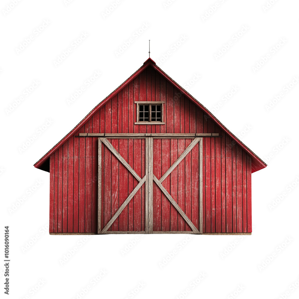 Red barn with wooden details, isolated on white background. Red barn with wooden details, isolated on white background.