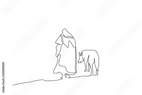 wolf animal man together friend middle ages winter cold season nature life one line art design vector