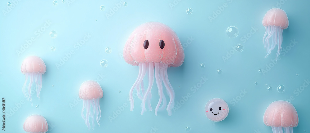 Cute Jellyfish with Bubbles. Cute Jellyfish with Bubbles.