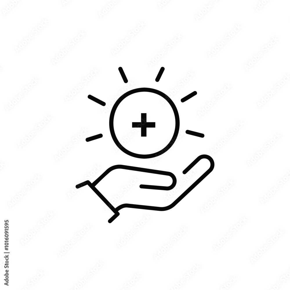line thin flat Hand holding plus icon sign, vector illustration, eps 10 line thin flat Hand holding plus icon sign, vector illustration, eps 10