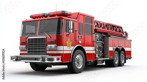 High Quality 3D Fire Truck Isolated on White Background