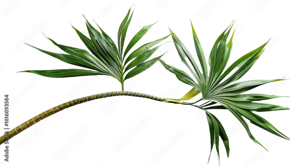 Fototapeta premium Cut Out Palm Tree Branch with Vibrant Green Leaves Isolated on White Background