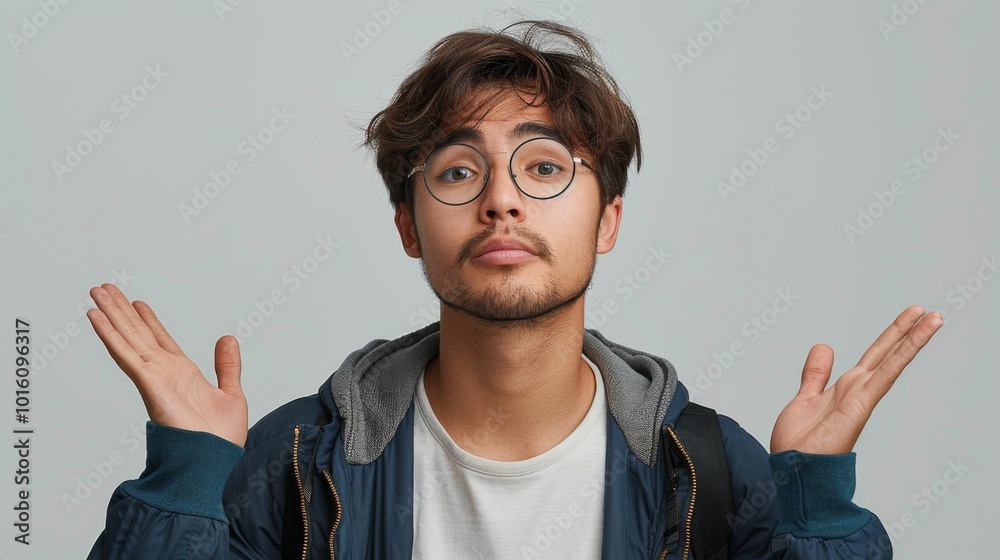 © IM - Hesitant student posing against the white wall