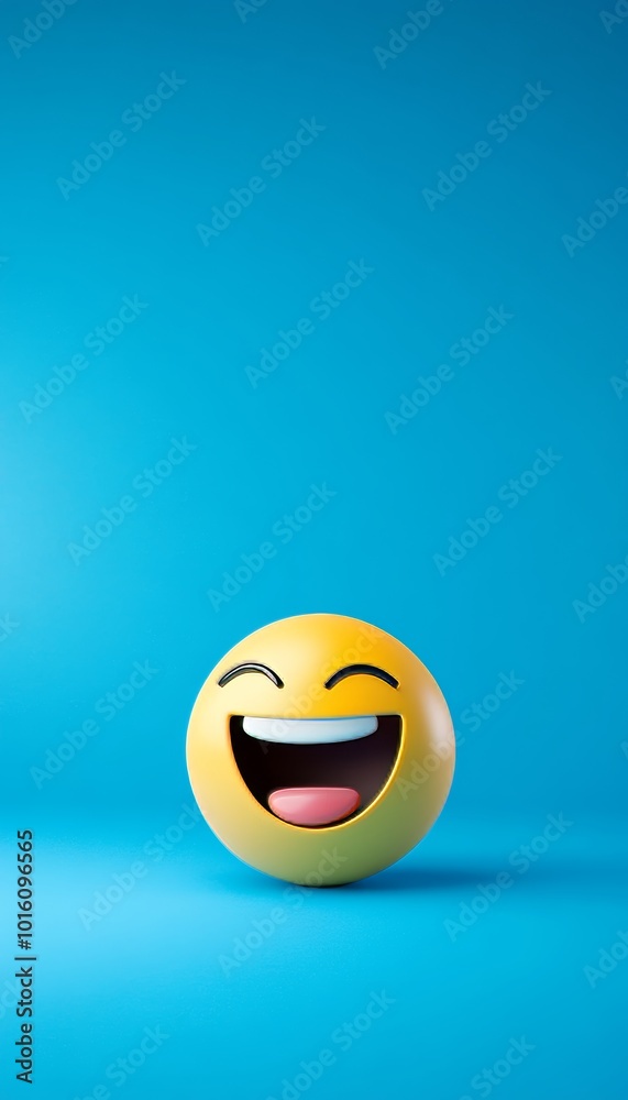 Fototapeta premium 3D Render, Emoji, Yellow Laughing Face with Tears of Joy, Isolated on Vibrant Blue Background