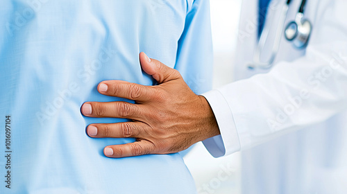 healthcare professional is gently placing hand on patients back, demonstrating care and attentiveness during medical examination. This moment reflects importance of patient comfort and trust in