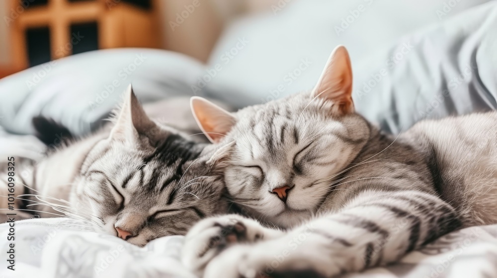 Peaceful Cat Nap: Two Sleeping Cats in a Cozy Blanket Peaceful Cat Nap: Two Sleeping Cats in a Cozy Blanket
