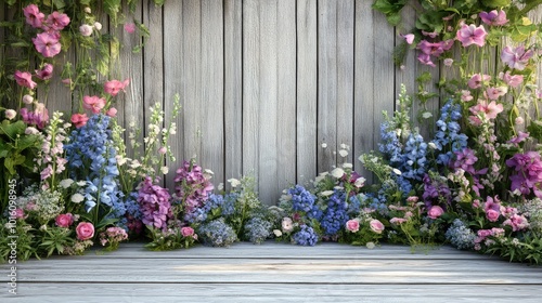 Garden flowers over wooden background Generative Ai