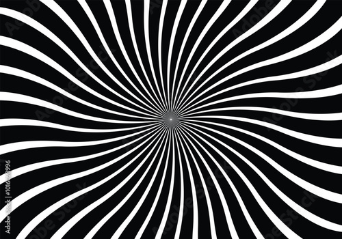 Sun-burst wavy stripes in black and white vector illustration style.