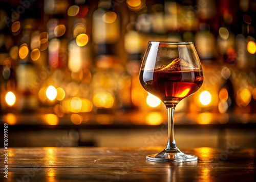 Closeup of a Stemmed Wine Glass with Brown Cocktail - Elegant Beverage Photography