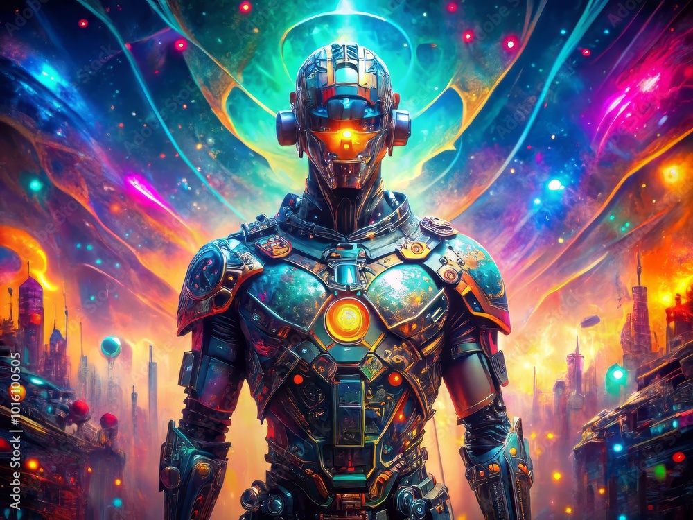Cybernetic Guardian ArmorClad Figure Protecting Virtual Reality - Futuristic Digital Art Cybernetic Guardian ArmorClad Figure Protecting Virtual Reality - Futuristic Digital Art