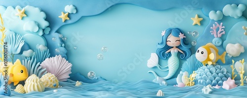 Cute Mermaid Underwater Scene.