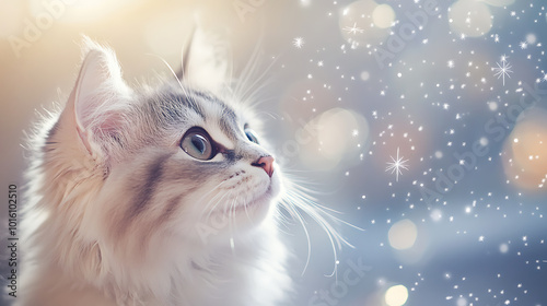 Beautiful cat shines brightly covered with stars