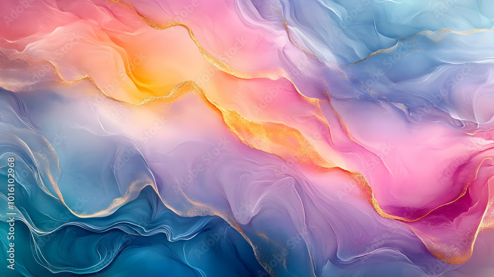 Abstract Background with Wavy Lines and Gold Glitter
