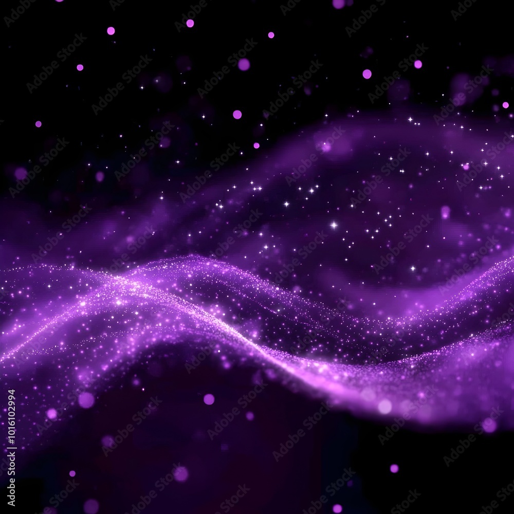 Fototapeta premium Abstract digital purple wave background with glowing particles and stars