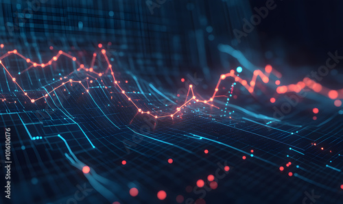 Futuristic financial dashboards and luxury business charts with glowing neon lines, gold accents, and connected nodes for corporate branding.