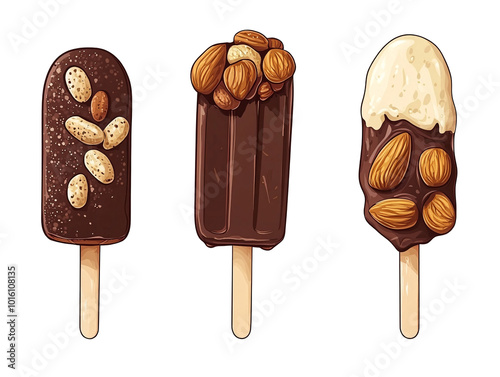 a group of chocolate popsicles with nuts photo