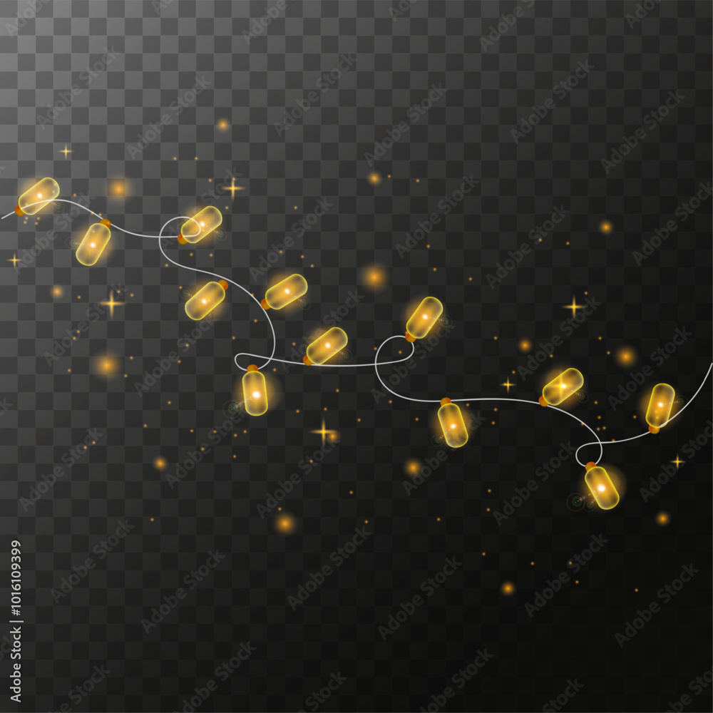 Obraz premium Light Bulbs String Garland for Christmas Decorations Vector New Year's party decorated with lanterns. 