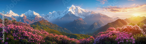 Majestic Himalayan Sunrise: Rhododendrons in Bloom photo