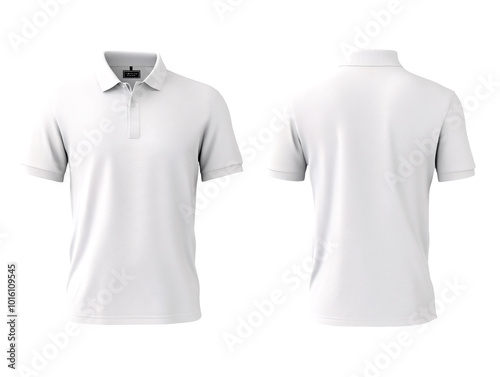 a front and back view of a white polo shirt