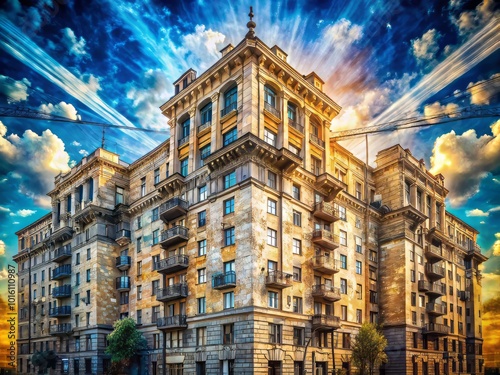 Stunning Double Exposure of Old Soviet Architecture Against Blue Sky