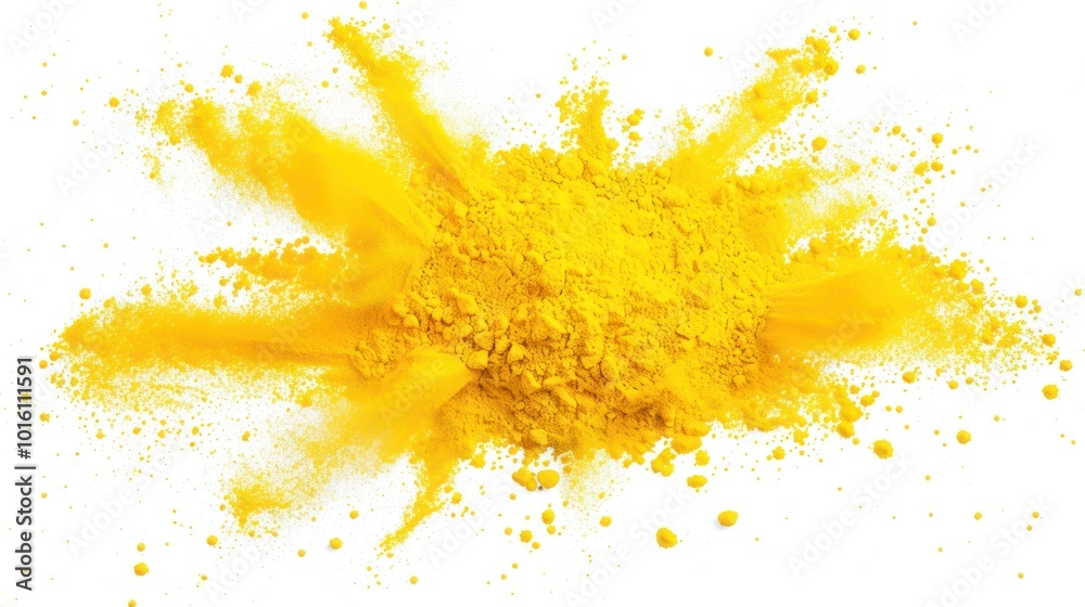 Yellow Powder Explosion on a White Background Yellow Powder Explosion on a White Background