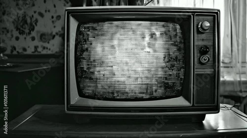 Old Retro TV - Static tv black and white noise caused by bad signal reception