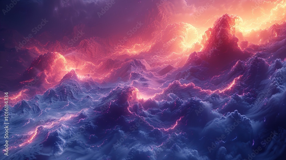 Abstract Fantasy Landscape with Glowing Clouds and Mountains Abstract Fantasy Landscape with Glowing Clouds and Mountains