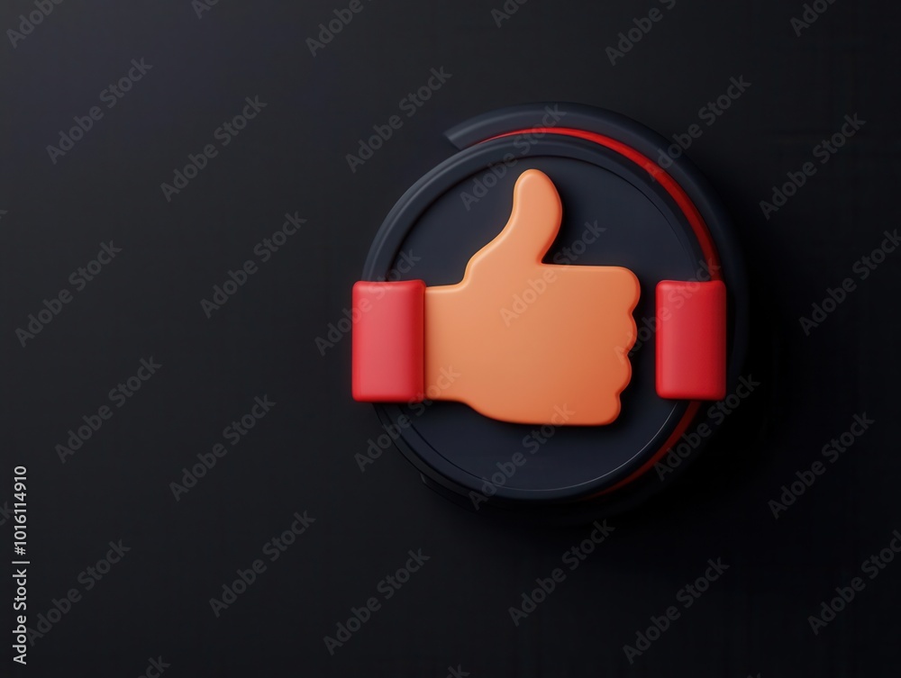 Customer satisfaction badge with glowing ribbon and thumbs-up icon, 3D illustration Customer satisfaction badge with glowing ribbon and thumbs-up icon, 3D illustration