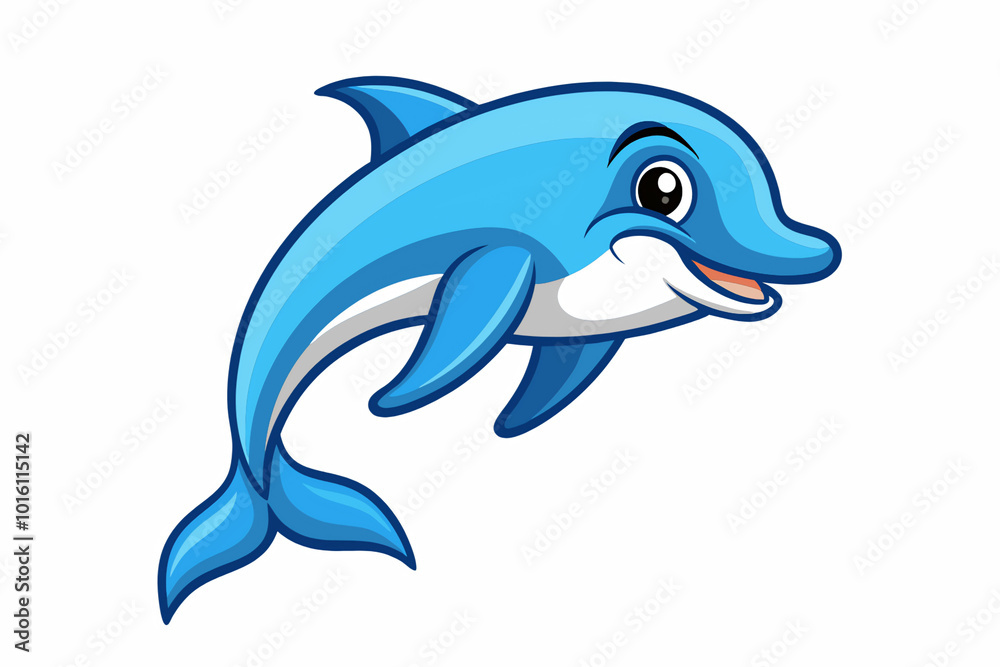 Fototapeta premium dolphin isolated on white. dolphin, sea, fish, animal, vector, cartoon, ocean, shark, illustration, blue, water, mammal, isolated, swimming, life, underwater, white, nature, marine, jump, aquatic, dol