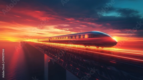 Futuristic train traverses an elevated track in a neon-lit cityscape during a vibrant night in a science fiction setting