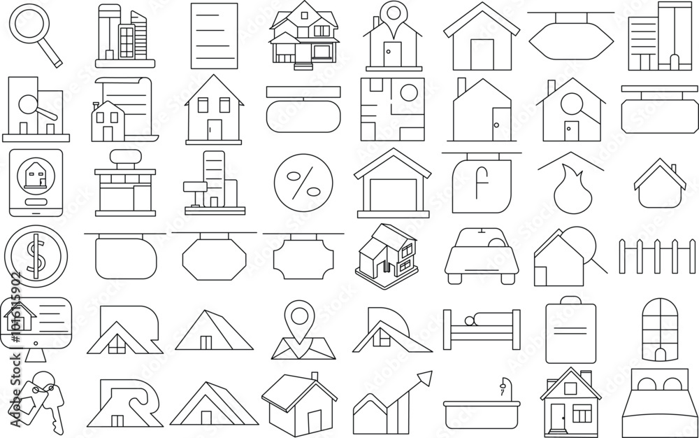Real estate sale icon set. Thin line art editable stroke. Real estate sale icon set. Thin line art editable stroke.
