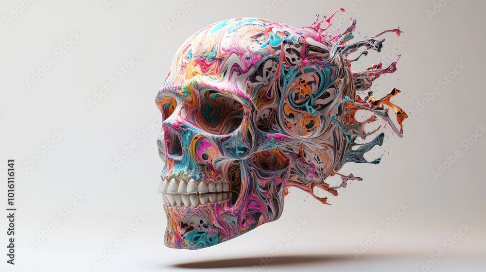 Abstract Skull with Colorful Paint Splatter Abstract Skull with Colorful Paint Splatter