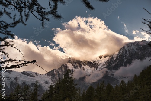 Landscape with glaciers on the peaks of Monte Rosa Alps, Italy