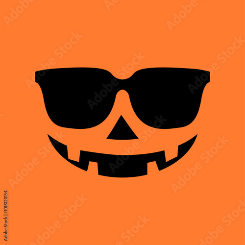 Logo con cara de calabaza de Halloween con gafas de sol para tarjetas y felicitaciones
